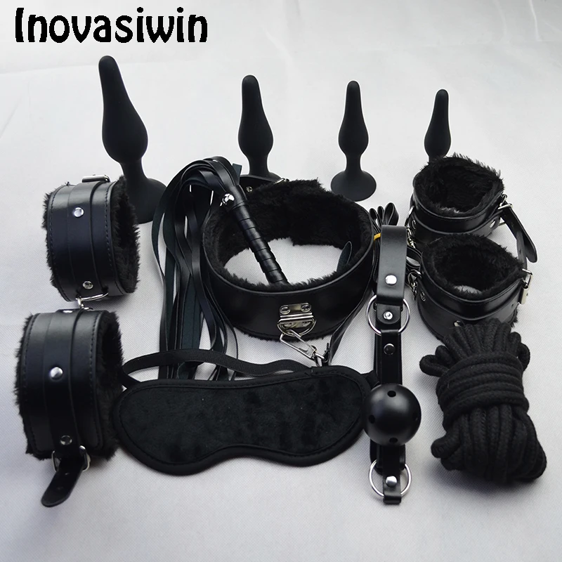 Limited Price for  11pcs Anal Plug Vibrator Adjustable Slave Leather Sex Products Erotic Bundles Sets For Couple Adult