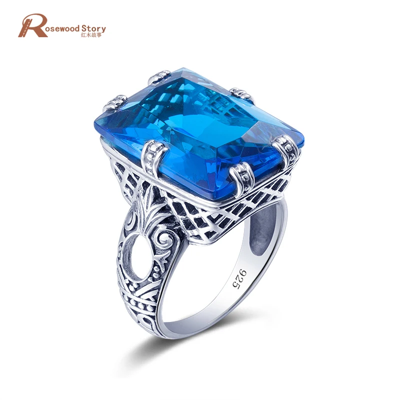 

Charms Moonlight Blue CZ Ring Hollow Out Engagement Big Cocktail Rings For Women Vintage 925 Sterling Silver Jewelry Wholesale