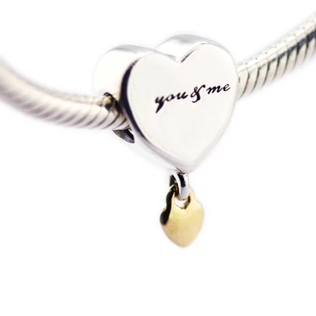 

FL675K Two Hearts Hanging Bead Fit Silver Charm Bracelet & Necklace 925 Silver Jewelry For Women Bracelet DIY Valentine's Gift