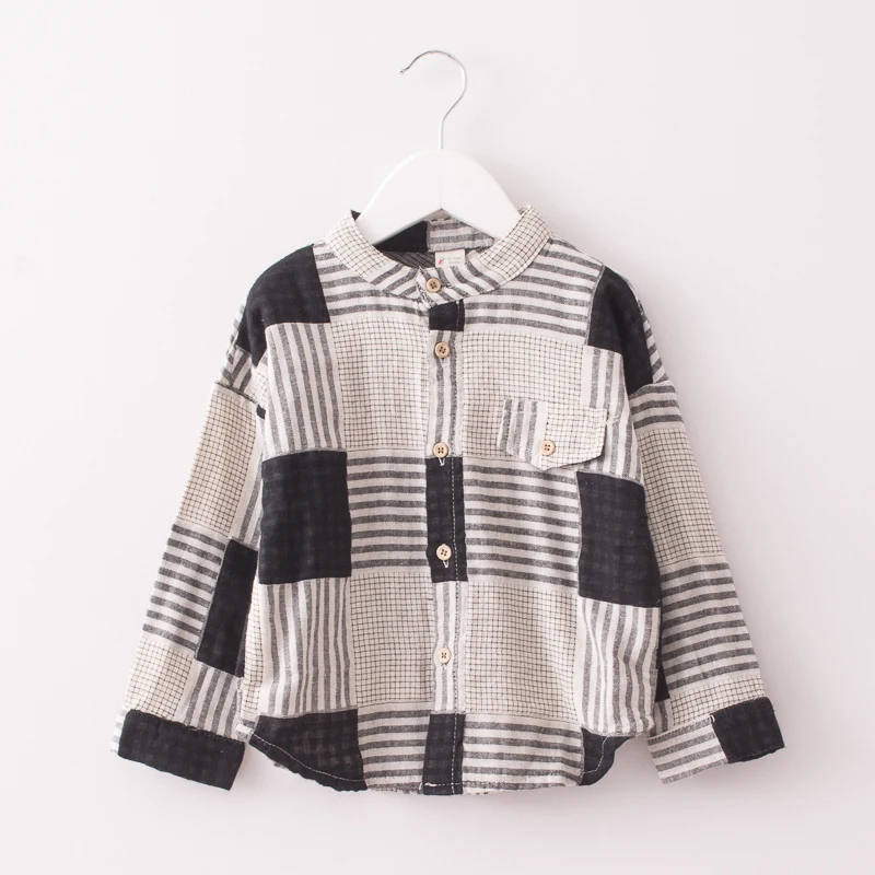 

Hurave Baby Girls Spring autumn cotton Mandarin collar blouse Children plaid Clothes Kids Long Sleeve Casual Shirt Clothing