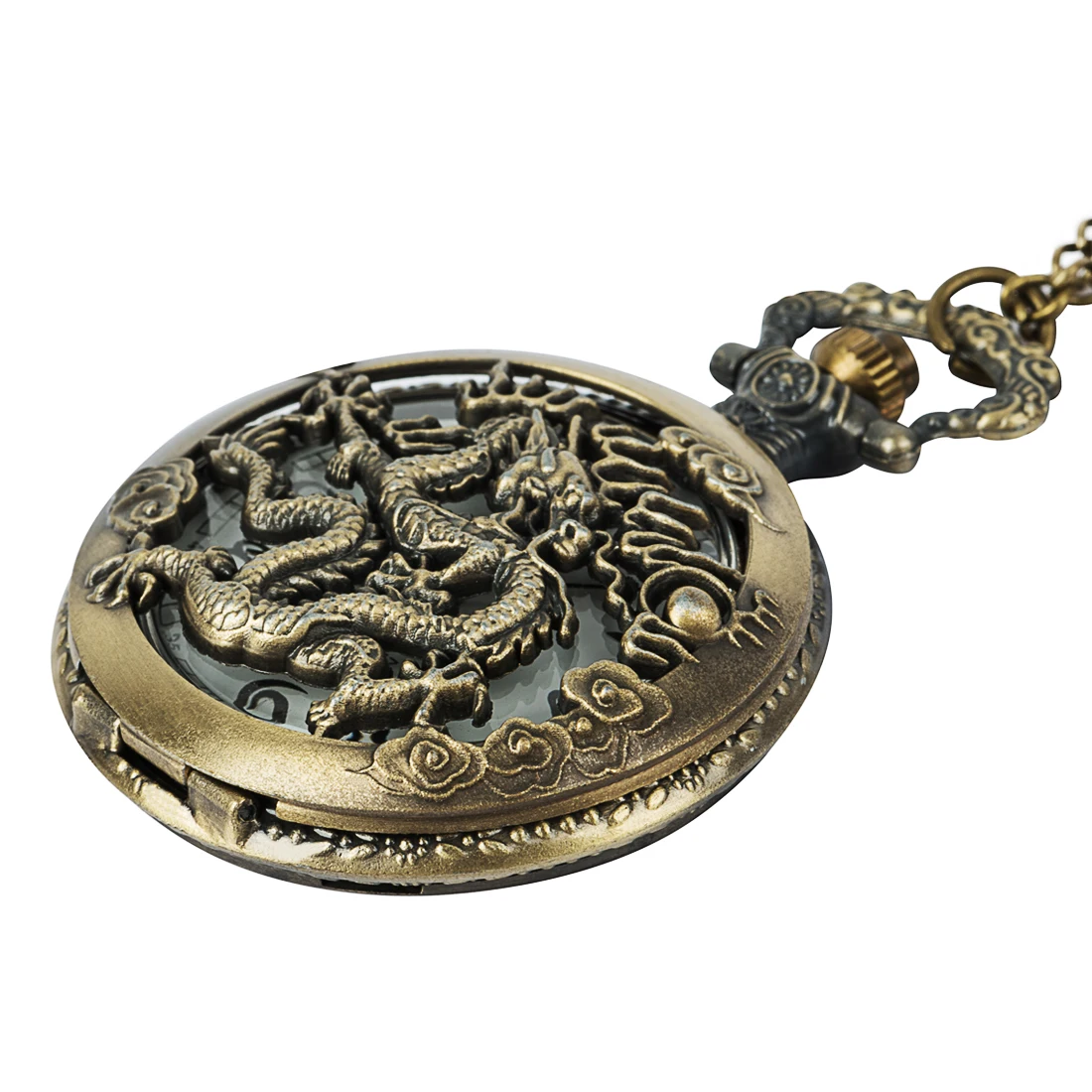 Dragon Pocket Watch Chain Quartz Necklace Watches Open face Clock Watch Mens Birthday Gift 1