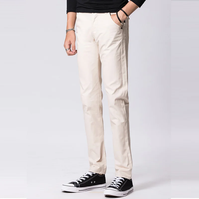 Осень, дизайн, повседневные мужские брюки, хлопковые тонкие брюки, прямые брюки, модные черные брюки цвета хаки, мужские Размеры 29-38 - Цвет: Бежевый