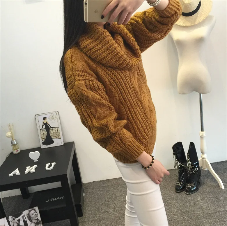 Осенне-зимний пуловер, корейский однотонный джемпер, большой свитер с отворотом, Женская куртка, свитера, одежда, vestidos MMY276