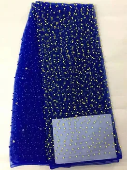 

High Quality African Lace fabric Hot Sell Mesh New Arrival pure Color african mesh Lace with beads and pearls