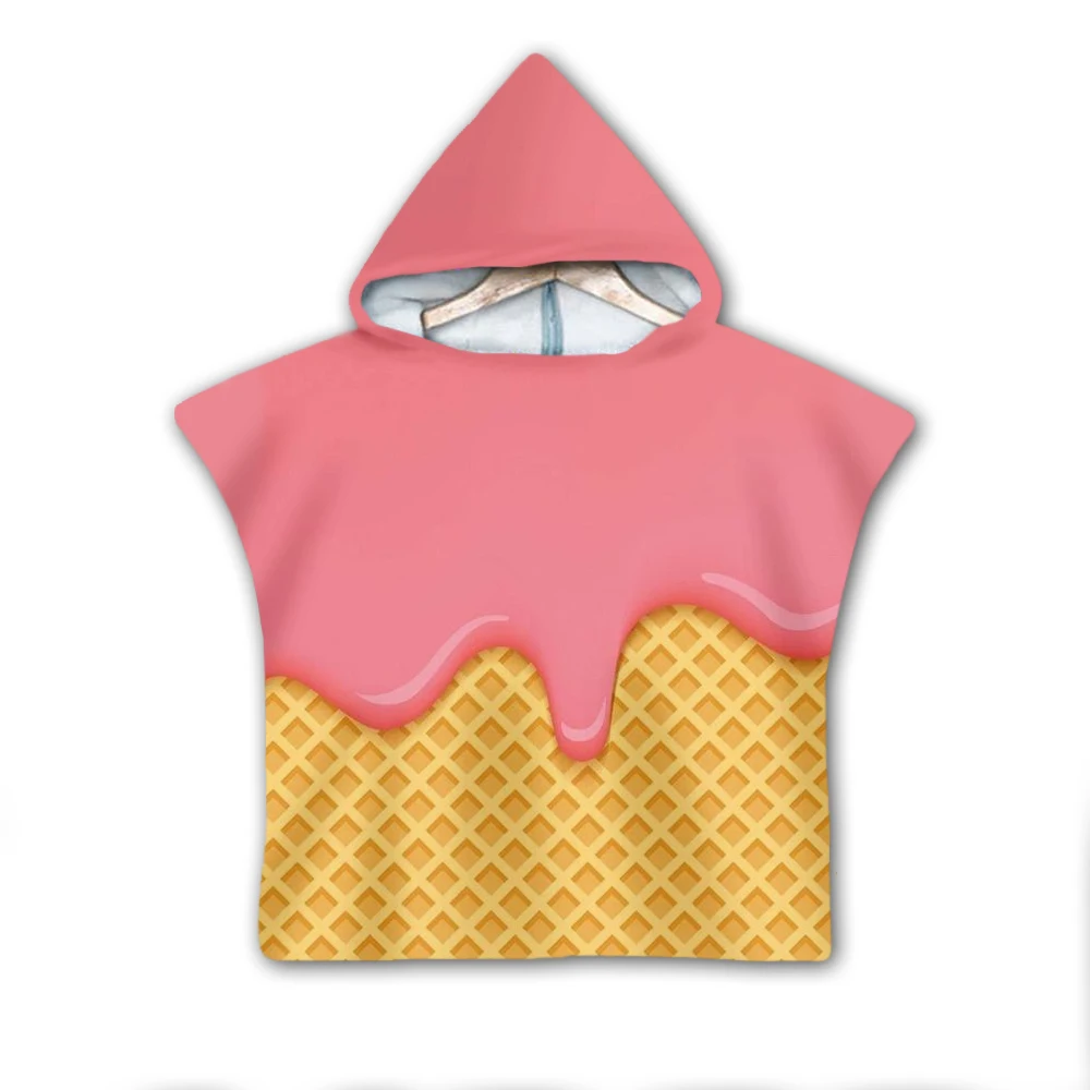 

Dessert donut Milk Hooded baby Boys and Girls Towel Wearable Bath Towel For Kids Travel 3D print Beach Towels style-7
