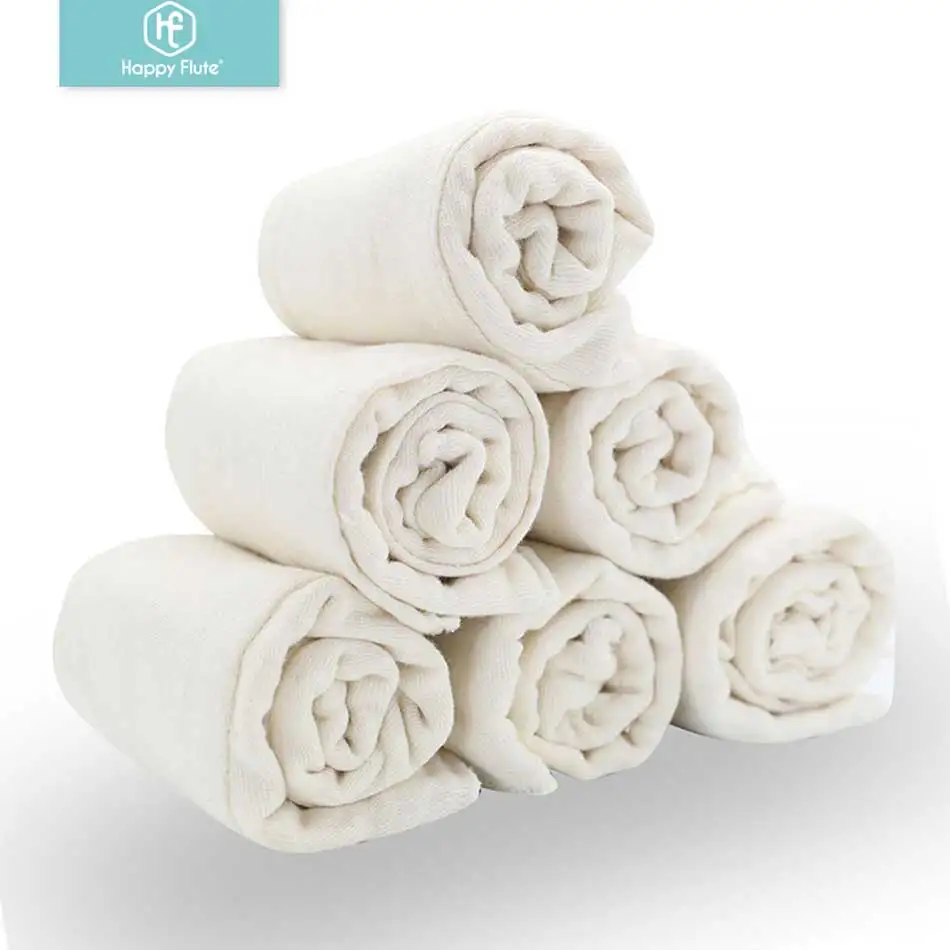 Goedkoop Gelukkig Fluit 6 stuks partij 100% Zachte Ongebleekt Katoen voor zachtheid en snelle absorptievermogen baby prefold doek luier insert