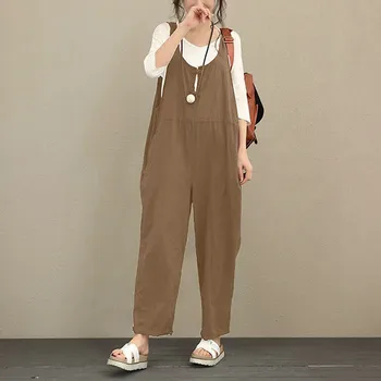 

2019 Summer Female Puls Size Elegant Loose Women Sleeveless Dungarees Loose Cotton Long Jumpsuit Pants Trousers Overalls 7.15