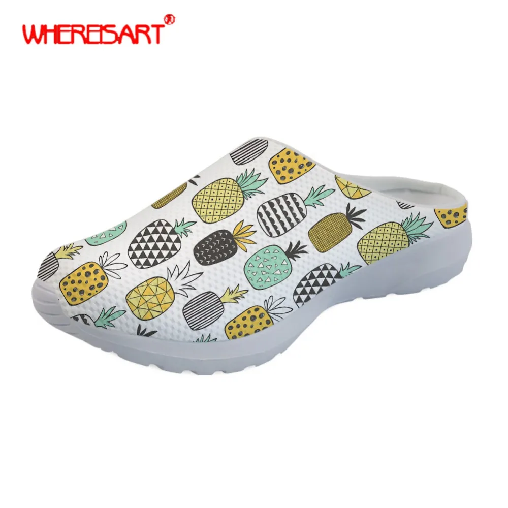 

WHEREISART Pineapple Pattern 2019 Beach Summer Women Sandals Slip-on Casual Home Slippers for Ladies Comfortable Mesh Sandals