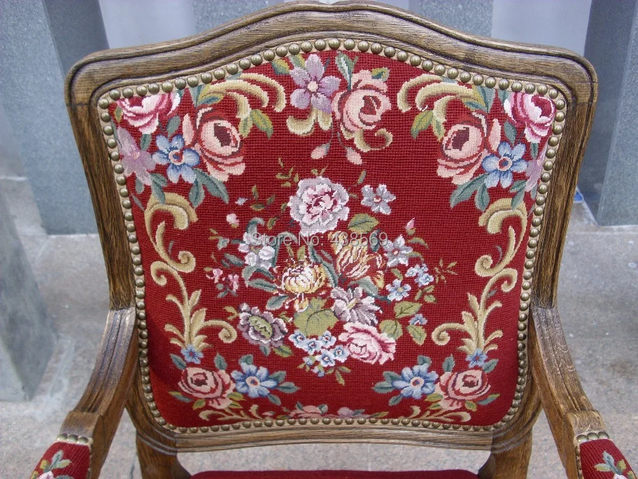 Антикварное кресло на руку Fauteuil в стиле Луи XV гобелен из резного дерева Hobnails с покрытиями для рукоделия