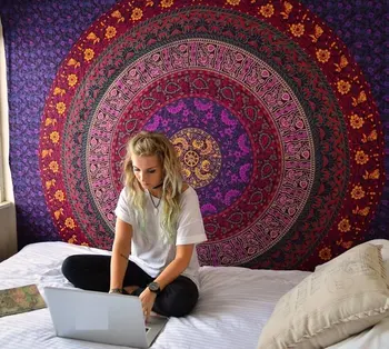 

Blue Red Floral Hippie Indian Mandala Tapestry Flowers Throw Wall Hanging Gypsy Bedspread National Style