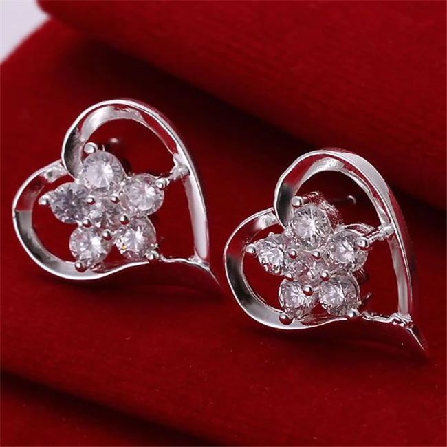 

925 Fashion jewelry free shipping silver plated earrings Inlaid Flower Earrings E105 /SDAFFFDS KHBCUUW LKNSPCE105