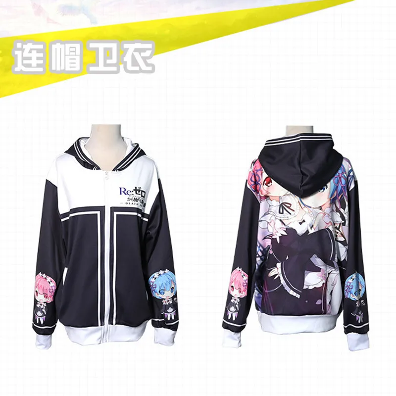 

Re:Life in a different world from zero Costume Rem Ram Sweatshirts Cosplay Pretty Girl Lady Rem Ram Jacket Hooded Zip Sweatshirt