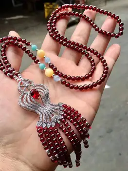 

Koraba Fine Jewelry Natural Garnet Weaving Pendant Necklace Sweater Chain Gifts Free Shipping