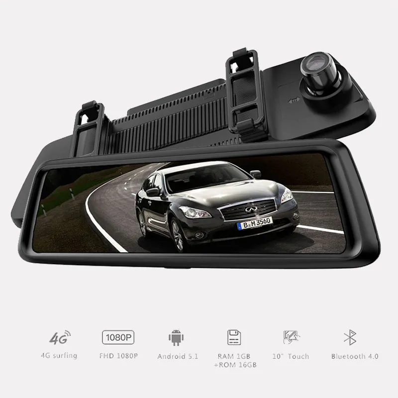 10 Inch 4G Android Car DVR 1080P Video Camera GPS Navigation Build in Map of Europe ADAS Bluetooth WiFi Touch Screen