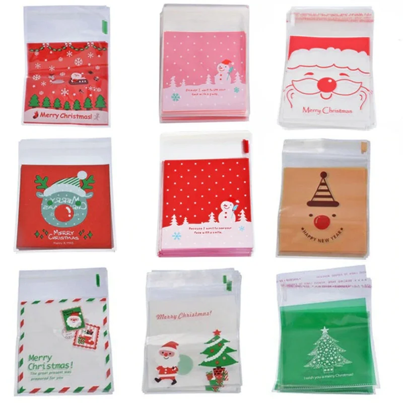 

Hoomall 50PCs Christmas Self Sealing Bag Plastic Candy Cookies Pouches Gift Bag Self Adhesive Resealable New Year Gift Bags