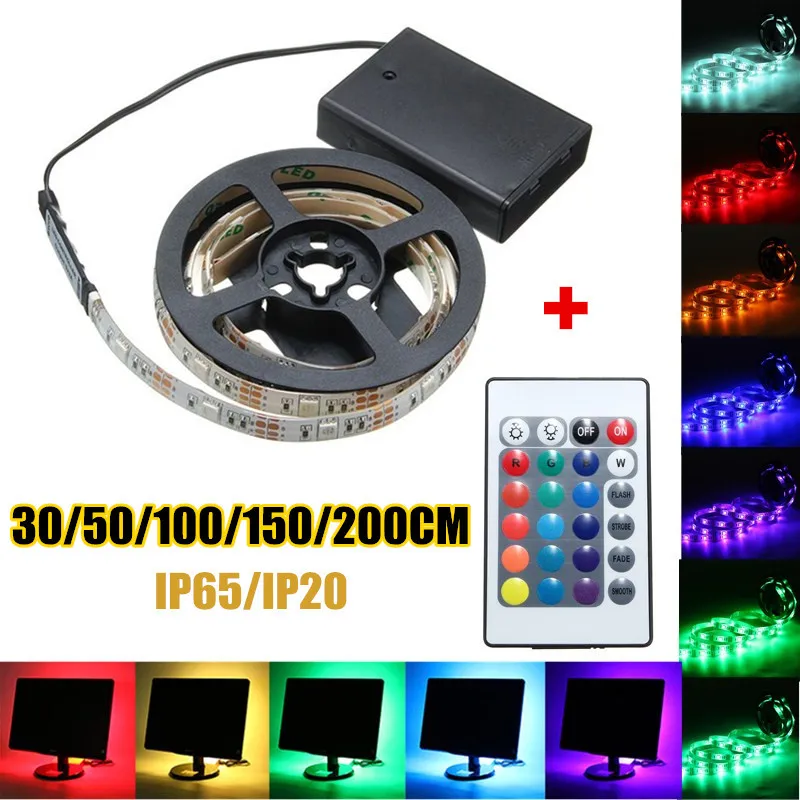 Mising Светодиодная лента светильник RGB 5050 SMD батарея водонепроницаемый/не водонепроницаемый Светодиодные полосы s светильник s 30 50 100 150 200 см пульт дистанционного управления