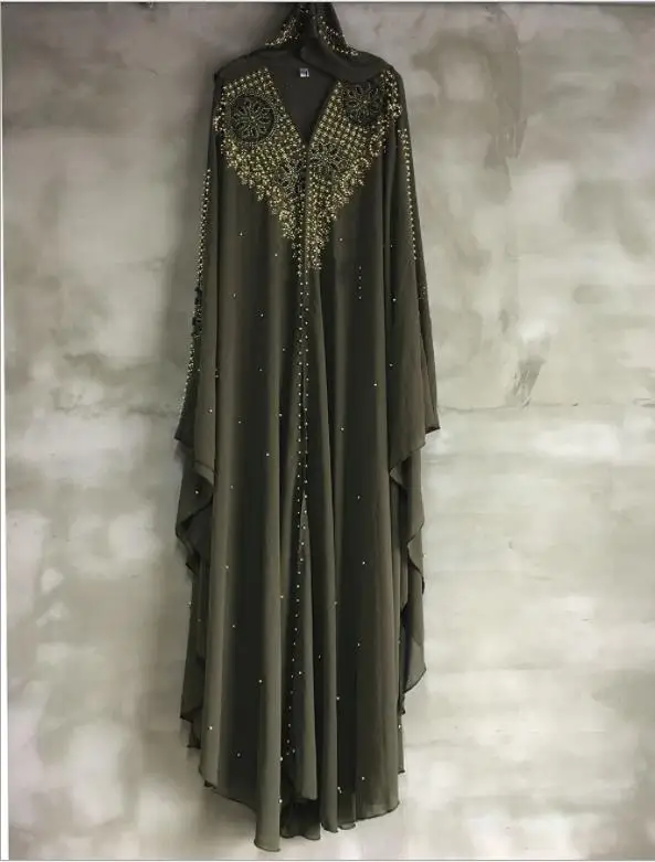 Африканское платье Размер дашки Алмазные Бусы Африканское платье абайя Дубай абайя мусульманское вечернее платье накидка с капюшоном - Цвет: Армейский зеленый