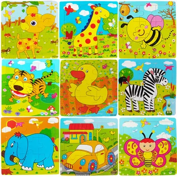 

Educational toys wooden animal jigsaw puzzle intellectual development of nine small jigsaw puzzle cartoon Animals Pattern toys