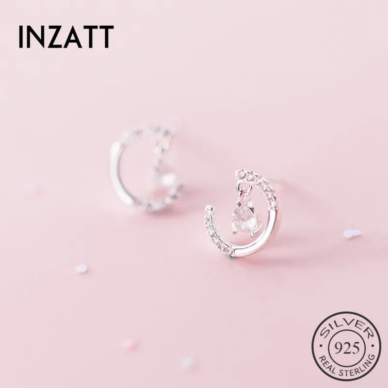 

INZATT Real 925 Sterling Silver Star Water Drop Zircon Stud Earrings For charming Women Party Fine Jewelry Cute Accessories 2019