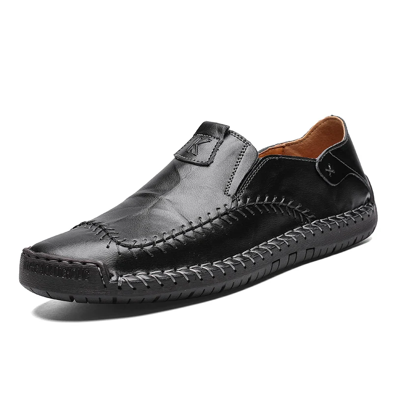 black shoes JKPUDUN/Мужская обувь; повседневные Роскошные Брендовые мужские лоферы ручной работы из натуральной кожи; дышащая обувь для вождения; мужские слипоны; мокасины; Zapato - Цвет: black shoes