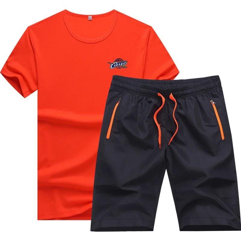 Для мужчин s летний спортивный костюм с короткими рукавами футболки+ Шорты для женщин брендовая одежда Для мужчин Одежда для бега Человек спортивный комплект 26wy - Цвет: Red