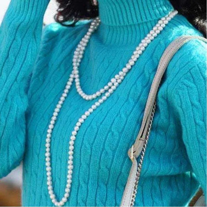 

Full White Simulated Pearl Beads Long DIY Simple Strand Necklace for Women