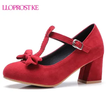 

Lloprost ke Big Size 32-48 Women T-strap Shoes Autumn Fashion Footwear Female Pumps Thick Heel Bowtie Dress Shoes Woman MY996