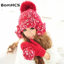BomHCS ручная шапочка и перчатки милые женские девушки зимний теплый вязаный шапки