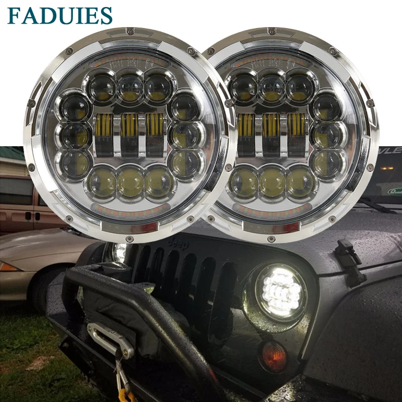 FADUIES Black 7 inch 90W LED Headlight Fog Lamp DRL For Jeep Wrangler JK CJ TJ Hummer H1 H2 Car Led Headlamp For Kenworth T2000 (3)
