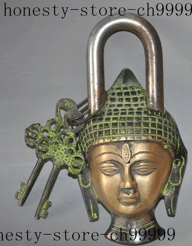 

6"old Tibet Buddhism bronze sakyamuni Tathagata head buddha statue Locks Keys