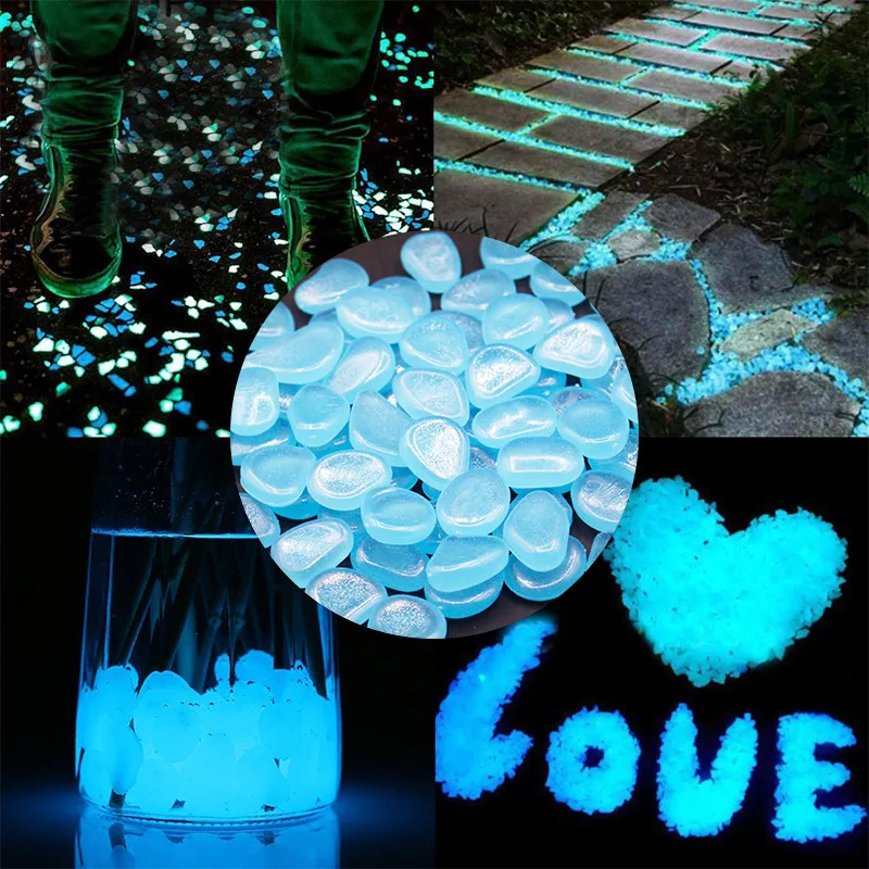 100pcs/lot Garden supplies Stone Glow in the Dark Luminous Pebbles Rocks for Walkways Fish Tank Decorations 6