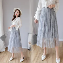 Женская винтажная сетчатая юбка в горошек, Весенняя Новинка, женские юбки трапециевидной формы с высокой талией, абрикосовые, серые, черные плиссированные юбки для женщин