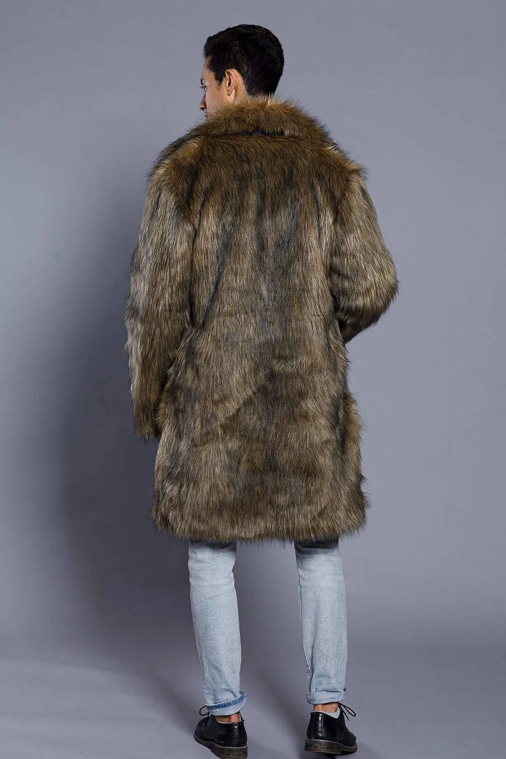 Новое зимнее Мужское пальто из искусственного меха норки с отложным воротником, полосатая Длинная ветровка, свободная повседневная мужская кожаная куртка из лисы