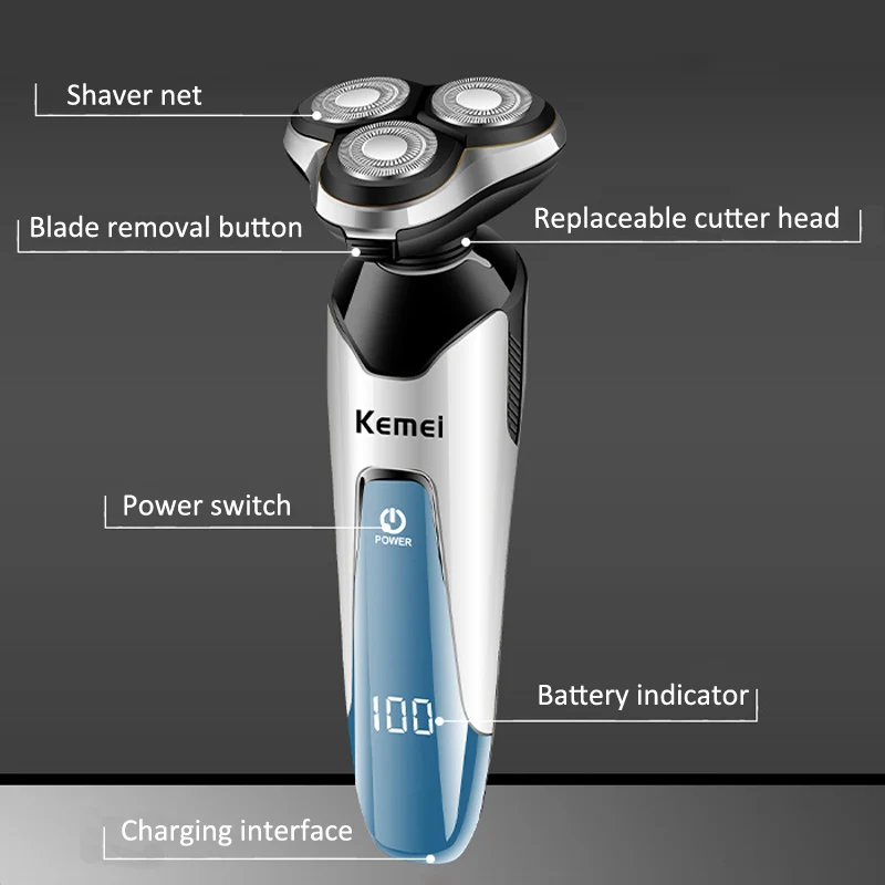 Kemei электробритва 4 в 1, Мужская машинка для бритья, моющаяся машинка для стрижки волос в носу, триммер для бороды, 110-240 В, электрическая KM-5390 43D