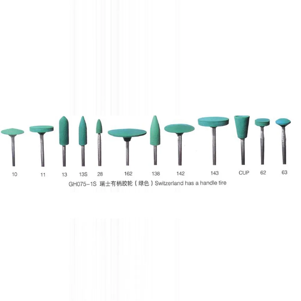 

12PCS GREEN RUBBER POLISHING WHEEL ASSORTMENT WITH A HANDLE FOR JEWELRY MAKING