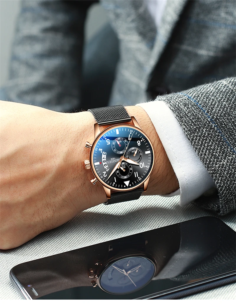 Полностью черные стальные кварцевые мужские часы Топ бренд Роскошные модные Пилот хронограф водонепроницаемые аналоговые наручные часы Relogio Masculino