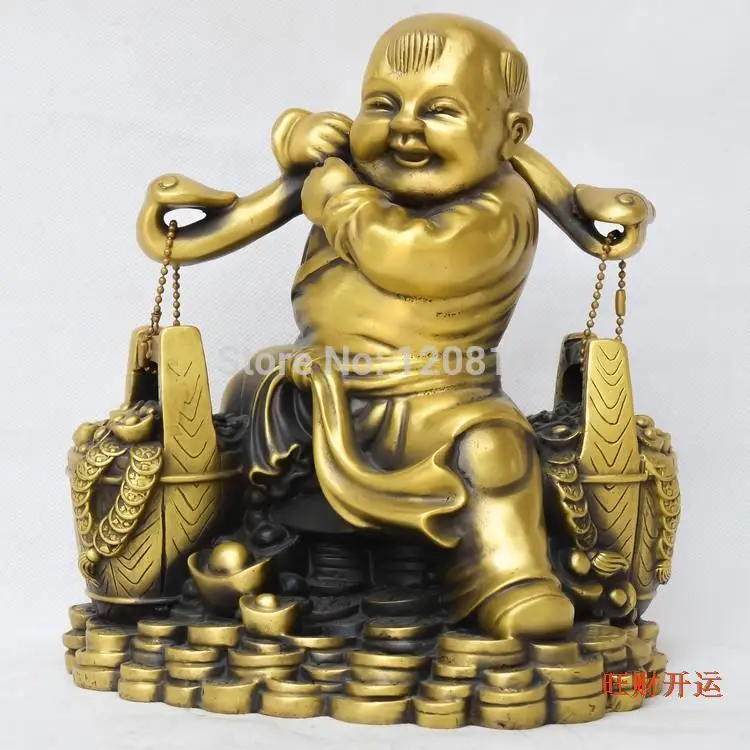 

Copper Choi Yun Choi boy back bucket Cai wishful pick transshipment statue