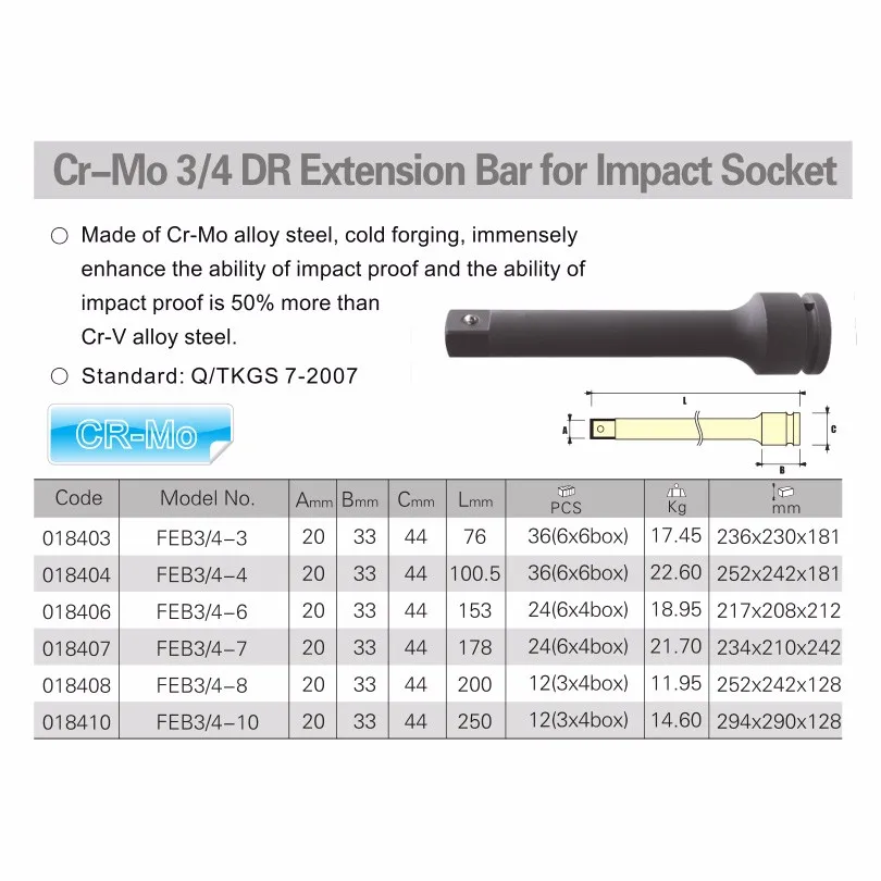 3-4 extension bar for impact socket size