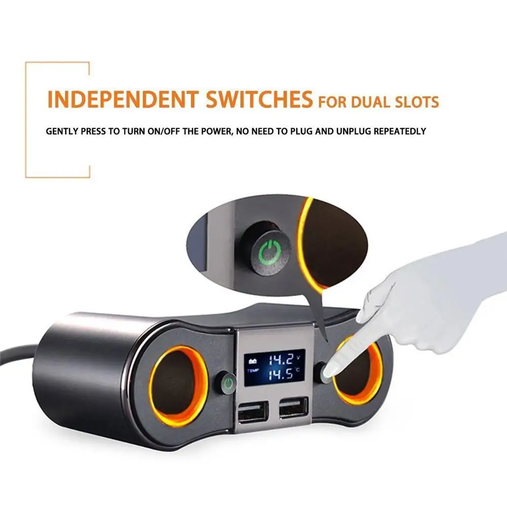 

12V-24V Car Splitter Cigarette Lighter Socket Power Adapter 3.1A Dual USB Car Charger Power Output Voltmeter With Power Switch
