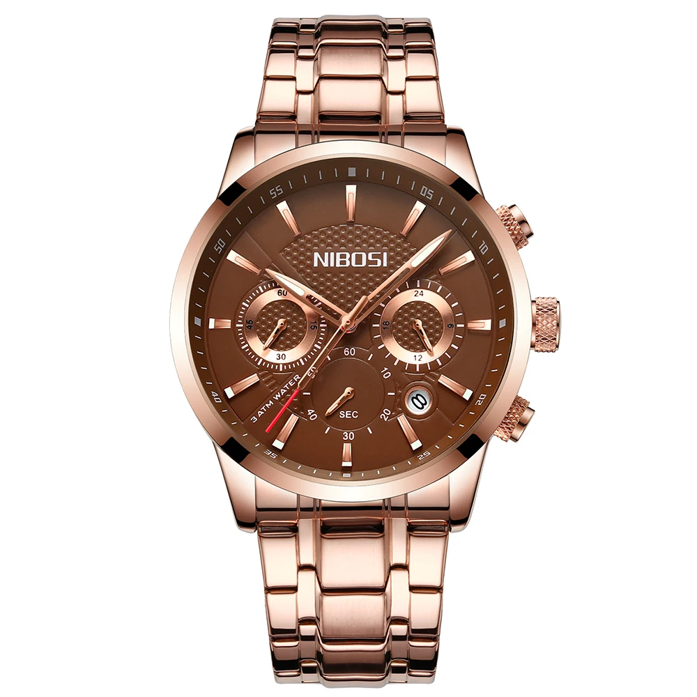 

Nibosi men watch top Luxury Men Quartz Analog Clock Steel Strap Watches hours Complete Calendar Relogios Masculino