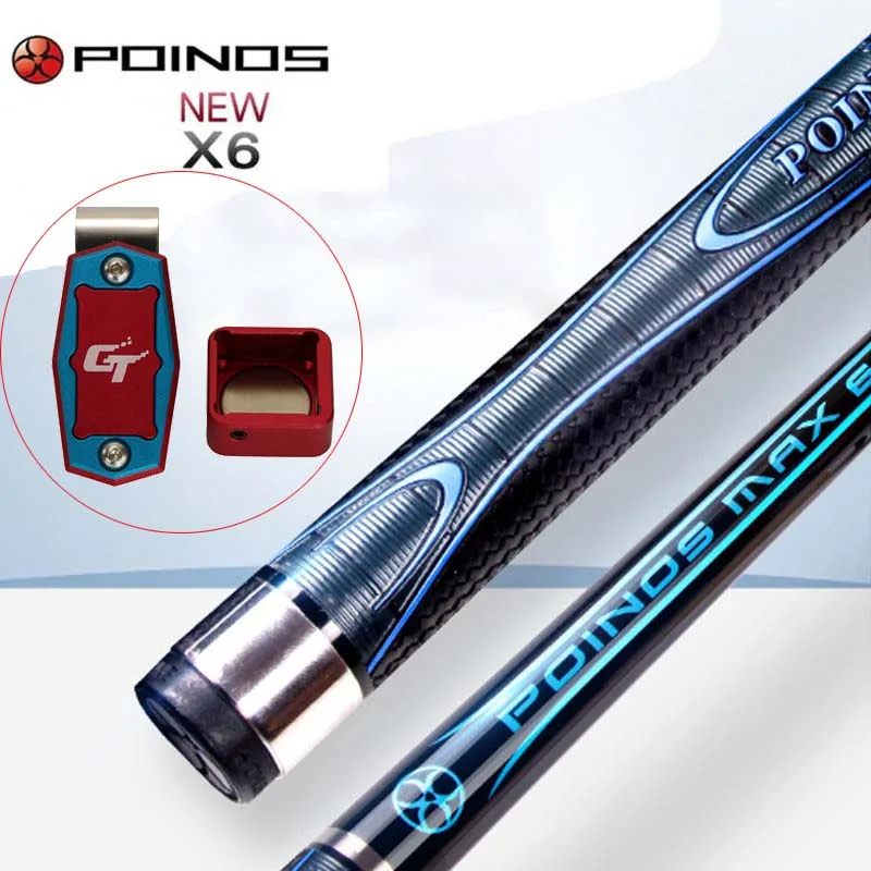 

X6 POINOS Billiard Pool Cue Stick 12.75mm 11.5mm Tip with Red Magnetic Chalk Holder and Chalk Gift 20oz China