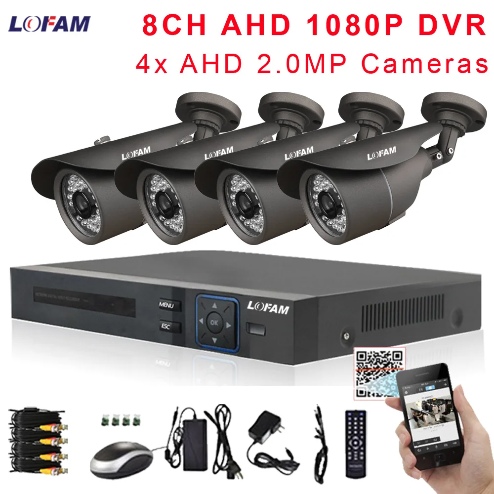 LOFAM 2MP система видеонаблюдения CCTV 8CH AHD 1080P DVR Kit 4 X AHD 1080P 2.0MP наружная Водонепроницаемая Камера Безопасности 8CH