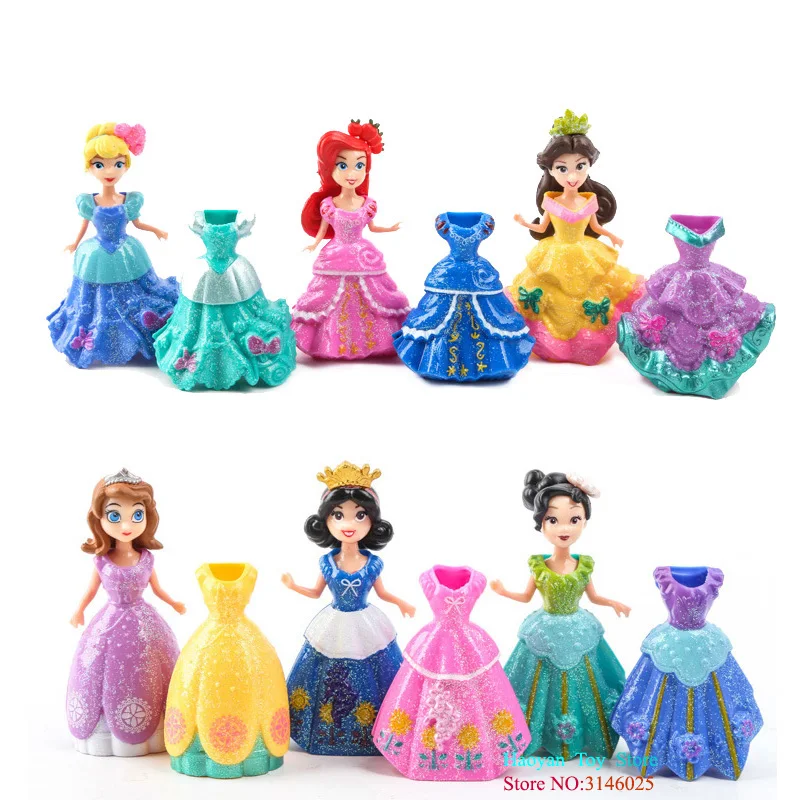12Pcs/Lot Genuine Frozen Princess Toys Sofia Elsa Belle Mermaid Figures Doll Toys Model Action Figure Set With Magic Clip Dress 12Pcs/Lot Genuine Frozen Princess Toys Sofia Elsa Belle Mermaid Figures Doll Toys Model Action Figure Set With Magic Clip Dress