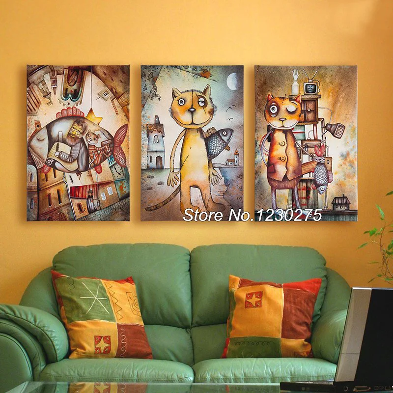 

DIY Diamond Painting Cross Stitch Kits Full Diamond Embroidery 5D Square Diamond Mosaic Home Decor cat and fish triptych HD041