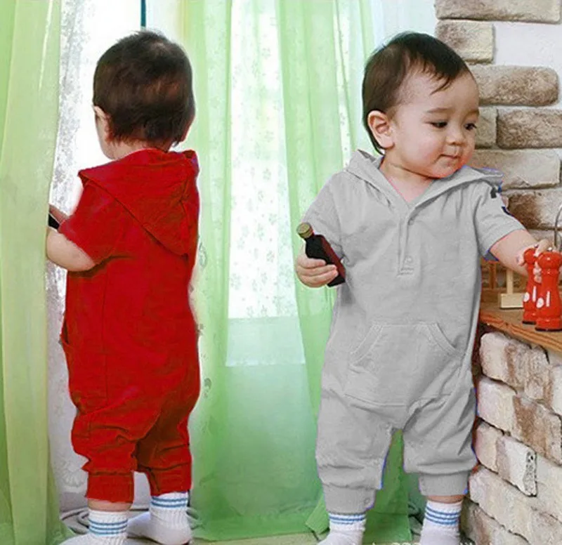Baby romper Infant One-Piece short sleeve newborn hooded jumpsuit 2015 summer style brand baby girl boy clothing (2)