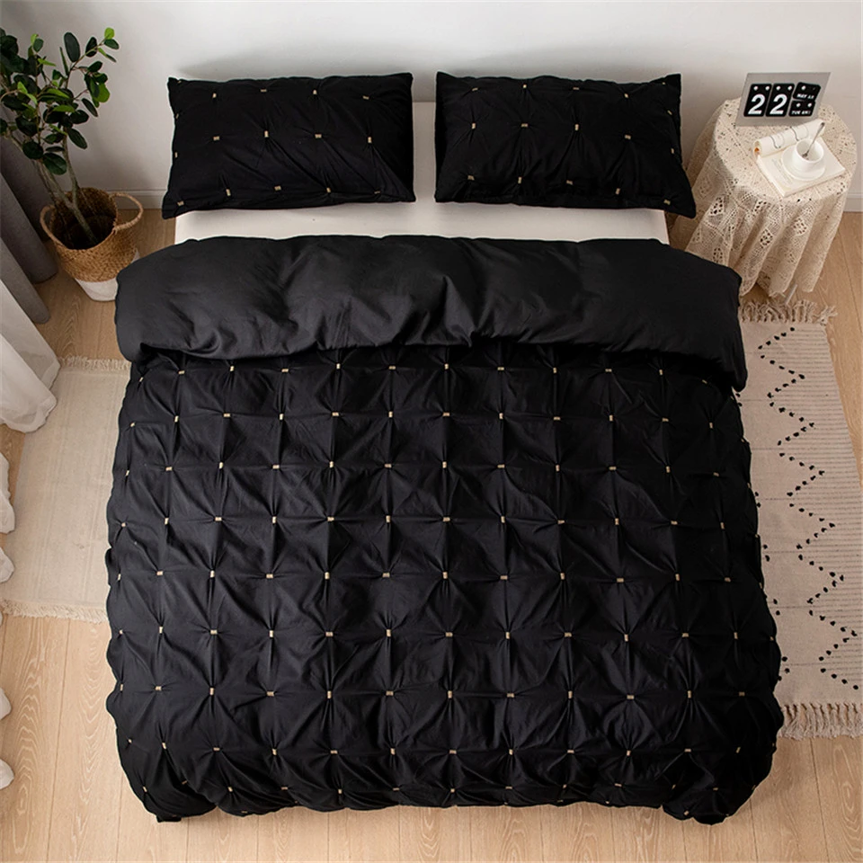 

Twin Size Bedding Bed Linen Euro Set Plain Color Square Duvet Cover Set Queen Size Royal Palace Bed Covers luxury Black 5 Color
