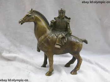 

6" China Feng Shui Brass copper lucky God of wealth on horse Sculpture Statue