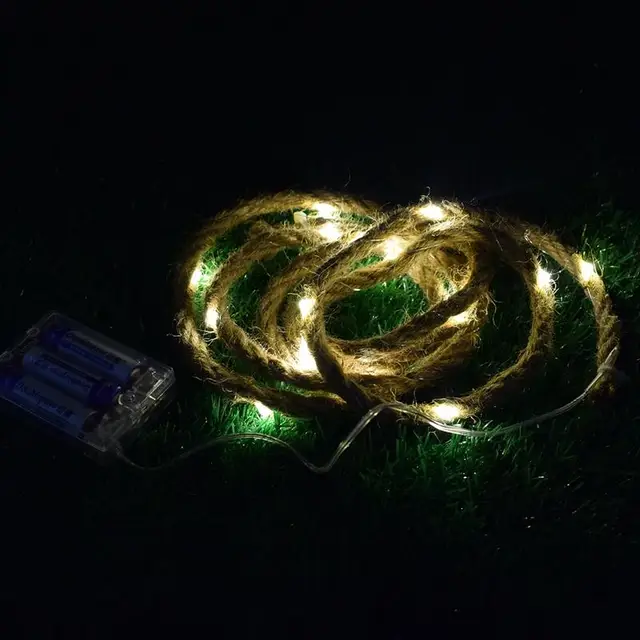 2M 20 LED Hemp Rope Decorative Fairy String Lights Battery Operated Garden Party Indoor Outdoor Light Lamp (Warm White)