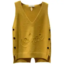 Весна-Осень, Женский однотонный жилет с v-образным вырезом, женские вязаные топы, женский свободный свитер, пуловер, корейский жилет без рукавов А19