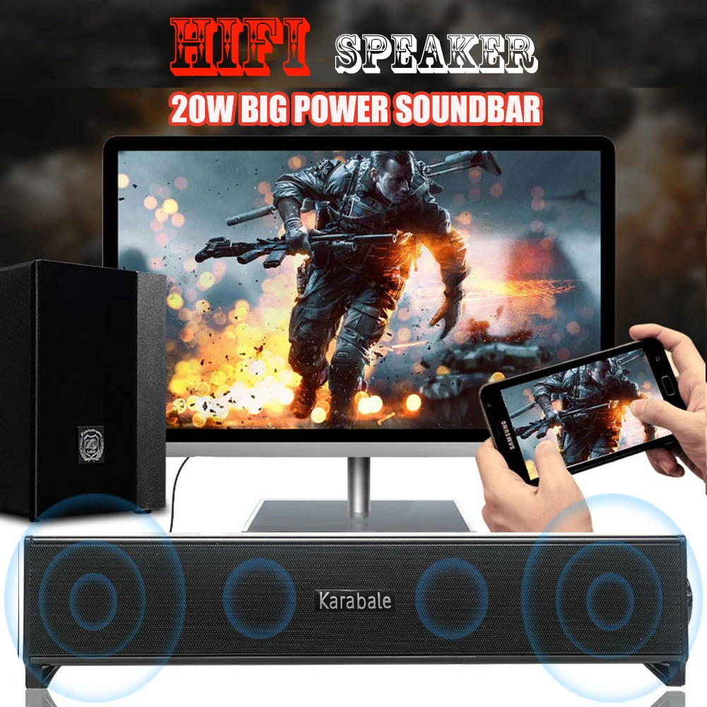 20 Вт HIFI 3D объемный стерео Bluetooth динамик Портативный Саундбар тяжелый бас сабвуфер